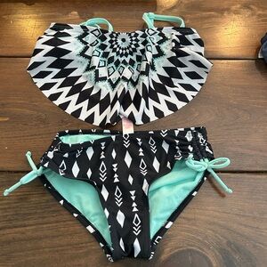 Justice Black and Aqua Kids Swim Bikini